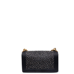 CHANEL MEDIUM LE BOY BRAIDED CHAIN BAG BLACK CALFSKIN LEATHER GHW
