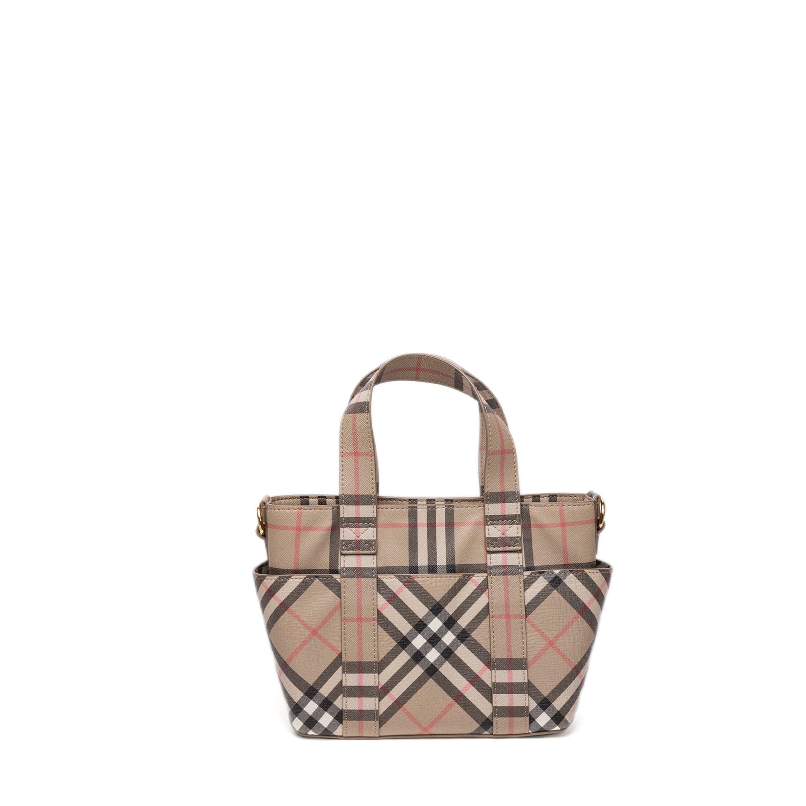 BURBERRY LOGO APPLIQUE VINTAGE CHECK E-CANVAS TOTE BAG GHW