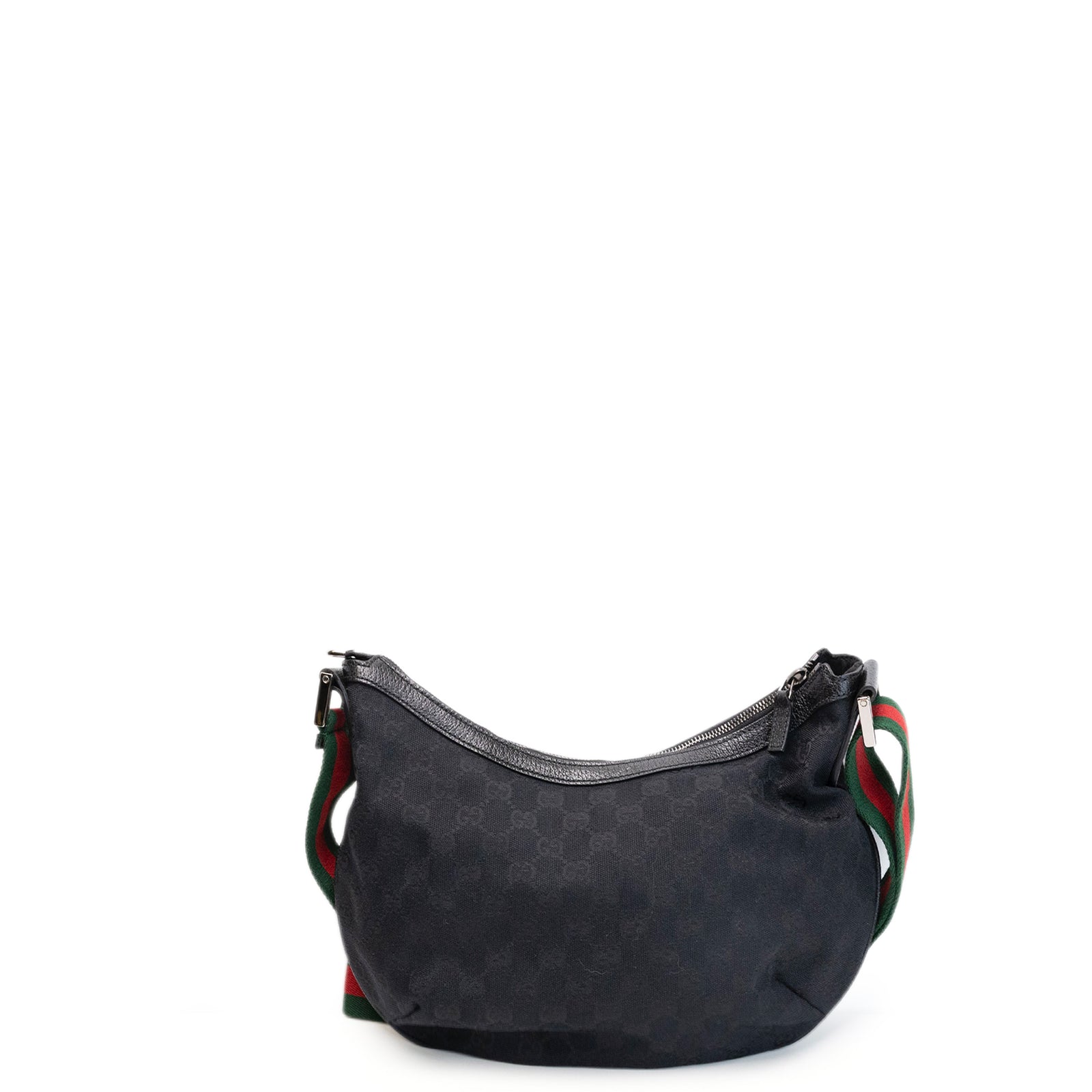 GUCCI BLACK GG MONOGRAM CANVAS WEB HOBO BAG SHW