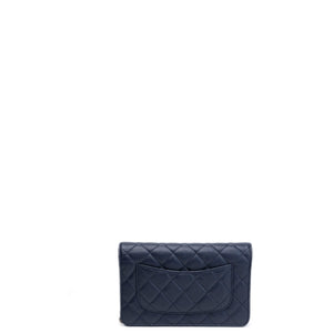 CHANEL CLASSIC WALLET ON CHAIN CAVIAR NAVY GHW (MICROCHIP)