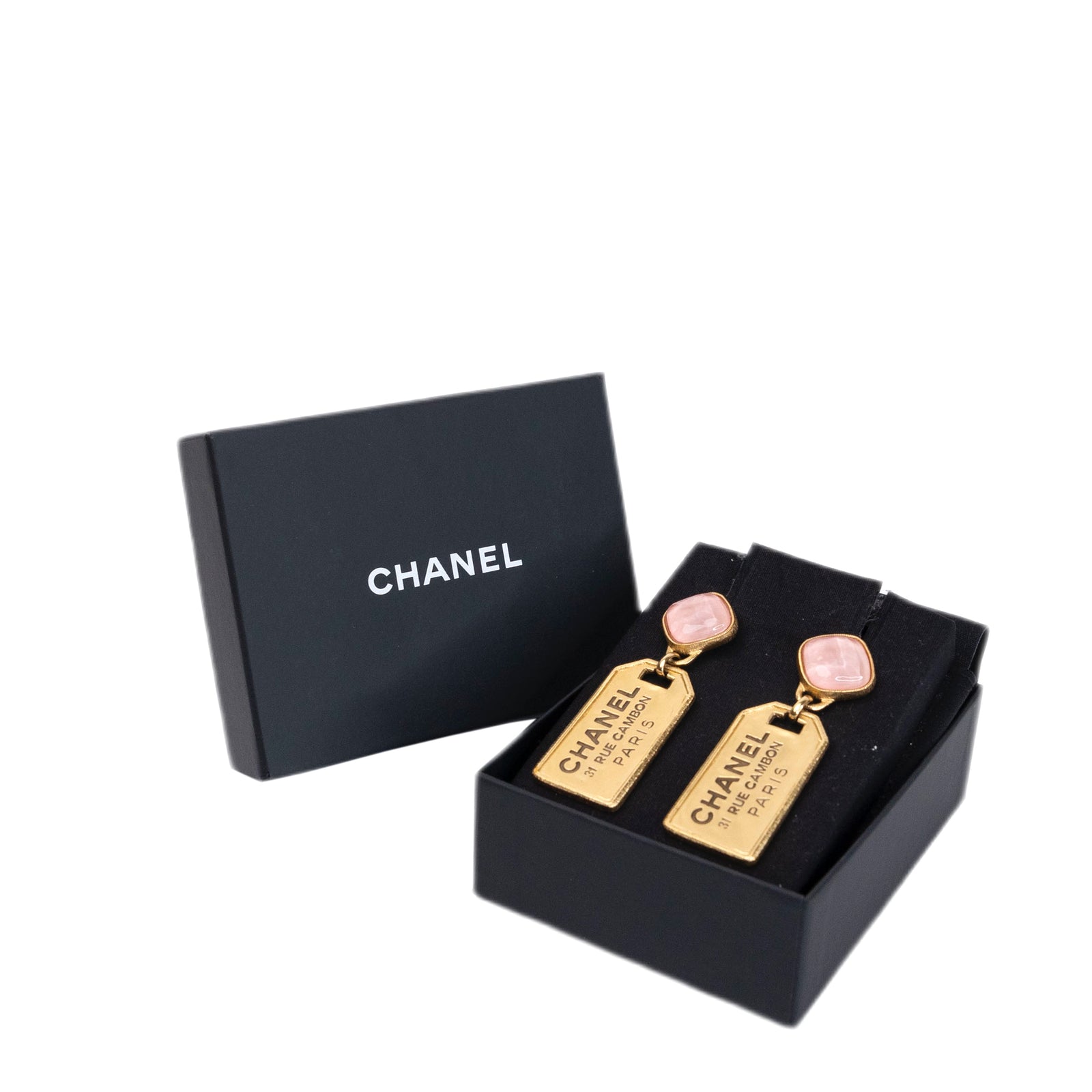 CHANEL NEW RUE CAMBON GOLD WITH OINK STONE DROP EARRINGS