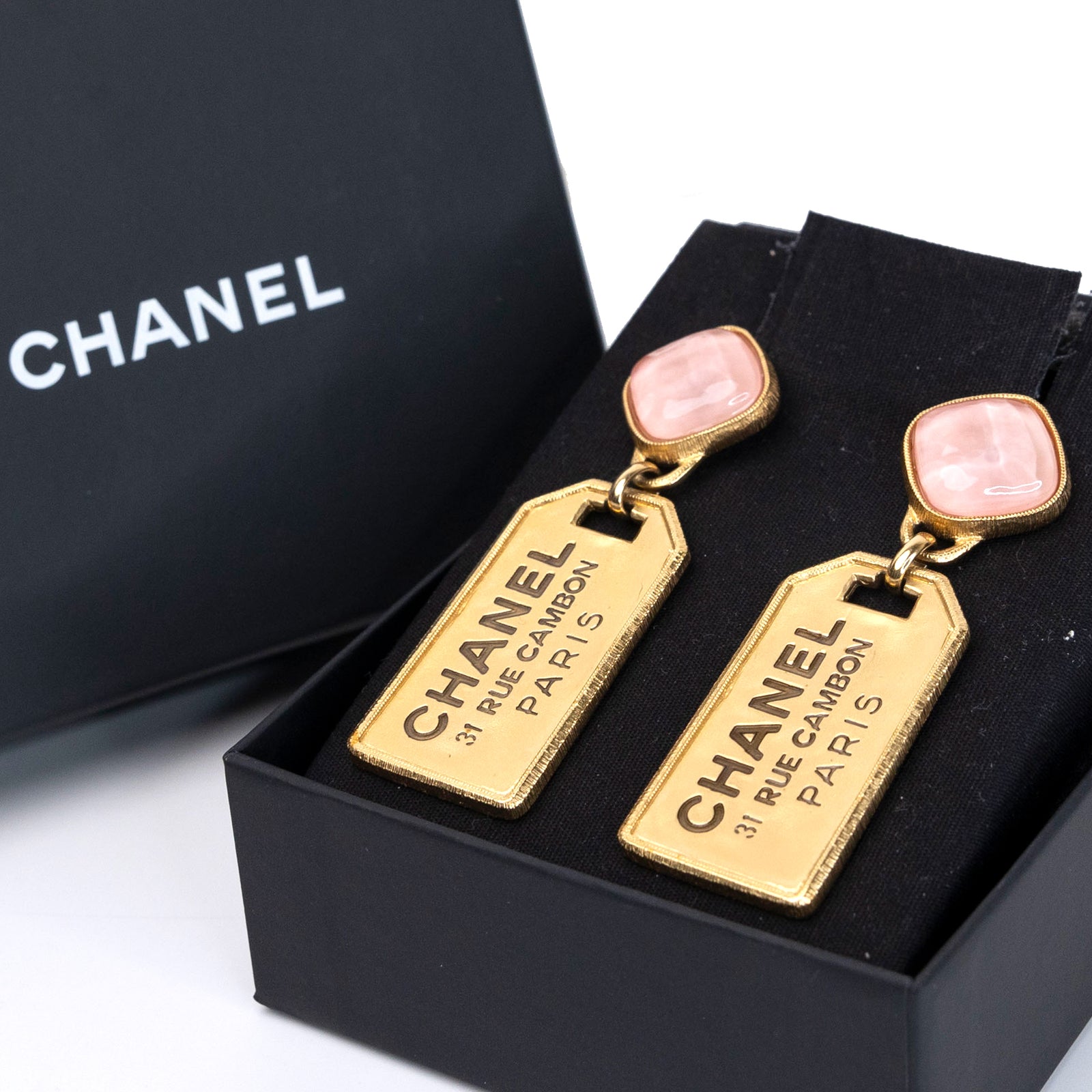 CHANEL NEW RUE CAMBON GOLD WITH OINK STONE DROP EARRINGS