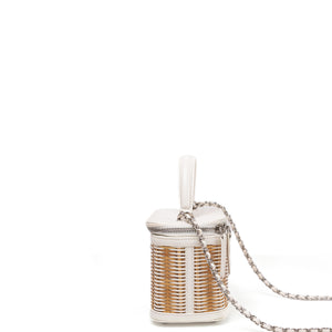 CHANEL RAFFIA SMALL VANITY CASE BAG BEIGE/ WHITE LEATHER WITH WICKER SHW