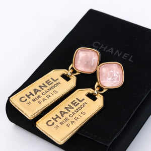 CHANEL NEW RUE CAMBON GOLD WITH OINK STONE DROP EARRINGS
