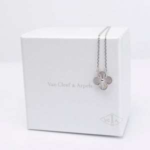 VAN CLEEF & ARPELS VINTAGE ALHAMBRA GUILLOCHE WHITE GOLD PENDANT NECKLACE