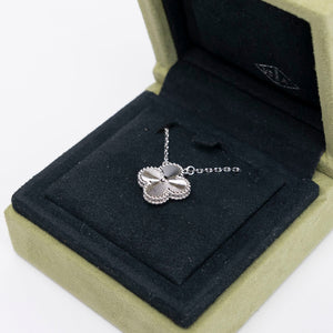 VAN CLEEF & ARPELS VINTAGE ALHAMBRA GUILLOCHE WHITE GOLD PENDANT NECKLACE