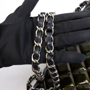 CHANEL MAXI CLASSIC DOUBLE FLAP BAG OLIVE GREEN QUILTED PATENT LEATHER SHW