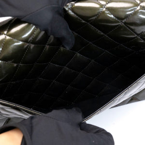 CHANEL MAXI CLASSIC DOUBLE FLAP BAG OLIVE GREEN QUILTED PATENT LEATHER SHW