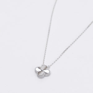 VAN CLEEF & ARPELS VINTAGE ALHAMBRA GUILLOCHE WHITE GOLD PENDANT NECKLACE