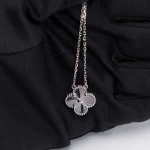 VAN CLEEF & ARPELS VINTAGE ALHAMBRA GUILLOCHE WHITE GOLD PENDANT NECKLACE