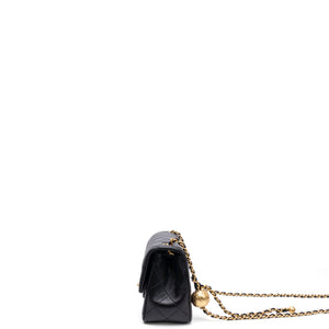 CHANEL 26C PEARL CRUSH MINI RECTANGULAR FLAP BLACK LAMBSKIN LEATHER GHW ( MICROCHIP)