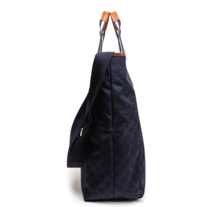 GUCCI TOTE BAG ZIPPER GG PATTERN HANDBAG NAVY NYLON LEATHER