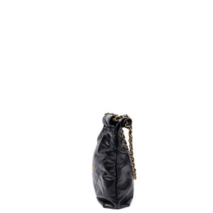 CHANEL SMALL 22 BAG BLACK SHINY CALFSKIN LEATHER GHW (MICROCHIP)