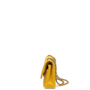 CHANEL MEDIUM CLASSIC CHEVRON DOUBLE FLAP BAG YELLOW CAVIAR SHW