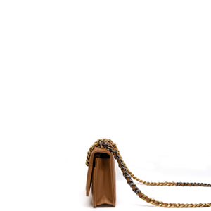 CHANEL 19 WALLET ON CHAIN LAMBSKIN CARAMEL MULTICOLOUR HARDWARE(MICROCHIP))