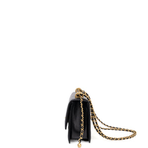 CHANEL GOLD CRUSH SMALL FLAP BAG BLACK CALFSKIN GHW (MICROCHIP)