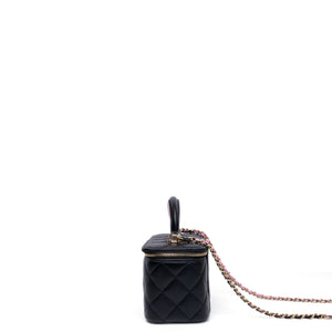 CHANEL 23P VANITY TOP HANDLE LAMBSKIN LEATHER BLACK BAG