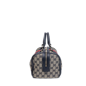 GUCCI MONOGRAM VINTAGE WEB BOSTON BAG NAVY GG CANVAS GHW