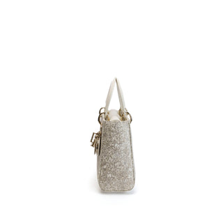 CHRISTIAN DIOR AROUND THE WORLD SMALL MY ABCDIOR LADY DIOR TOTE BAG WHITE GOLD CALFSKIN GHW