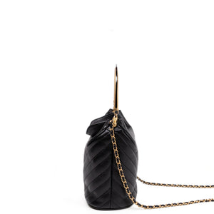 CHANEL QUILTED CHEVRON HANDLE WITH CHIC BUCKET BAG BLACK LAMBSKIN LEATHER GHW
