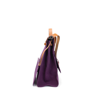 HERMES HERBAG 39 ZIP BAG HUNTER / CANVAS PURPLE SHW STAMP SQUARE O