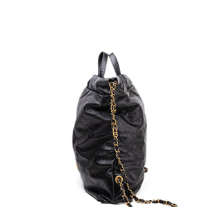 CHANEL LARGE 22 BACKPACK GOLD LETTER LOGO SHINY CALFSKIN BLACK GHW (MICROCHIP)