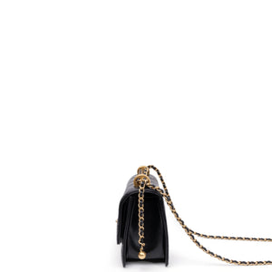 CHANEL GOLD CRUSH MINI FLAP BAG BLACK CALFSKIN LEATHER GHW (MICROCHIP)