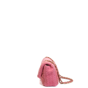 CHANEL QUILTED SHEARLING & TWEED MEDIUM FLAP BAG PINK GHW