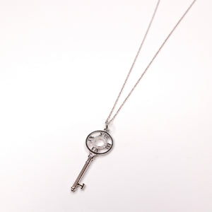 TIFFANY & CO. ATLAS KEY 18K WHITE GOLD DIAMOND PENDANT NECKLACE