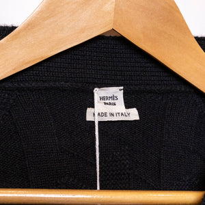 HERMES H'' LONG-SLEEVE CARDIGAN BLACK SWEATER SIZE 36