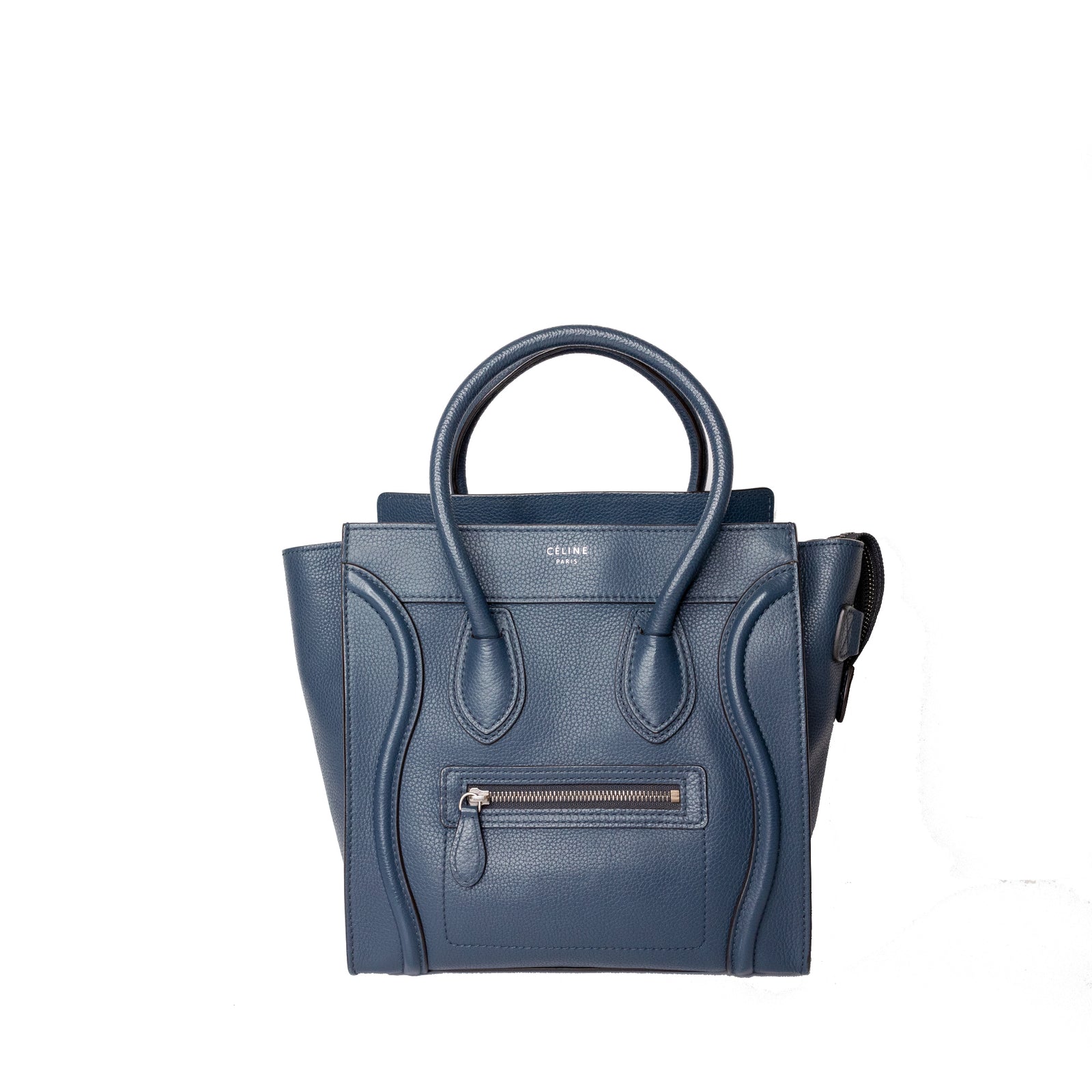 CELINE MICRO LUGGAGE BAG CALFSKIN GREY BLUE GHW