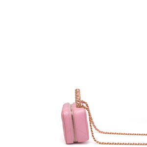 CHANEL CC CHAIN HANDLE ZIP AROUND VANITY MINI CASE PINK LAMBSKIN GHW