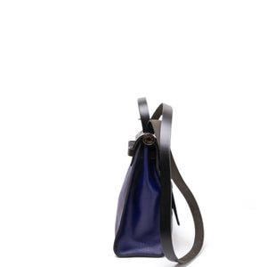 HERMES HERBAG 31 ZIP BAG TOLIE H BERLINE CANVAS / VACHE HUNTER BLUE ENCRE / BLACK SHW STAMP C