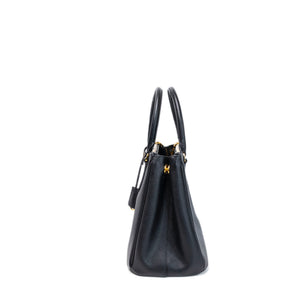 PRADA SMALL SAFFIANO LUX GALLERIA DOUBLE ZIP TOTE BAG BLACK LEATHER GHW