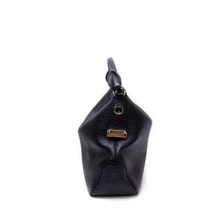 BURBERRY SMALL LEDBURY HOBO SATCHEL BLACK GRAINED CALFSKIN LEATHER GHW