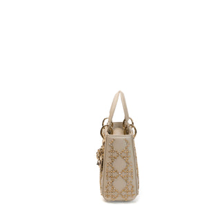 CHRISTIAN DIOR MINI LADY DIOR CRYSTAL CANNAGE METALLIC LAMBSKIN PLATINUM GHW