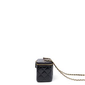 CHANEL LONG VANITY CASE BLACK SHINY CALFSKIN LEATHER GHW  (MICROCHIP)
