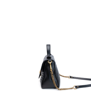 GUCCI GG MARMONT SMALL TOP HANDLE BAG BLACK CALFSKIN GHW
