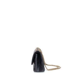 CHANEL SMALL 2.55 REISSUE DOUBLE FLAP BAG AGED CALFSKIN BLACK GHW
