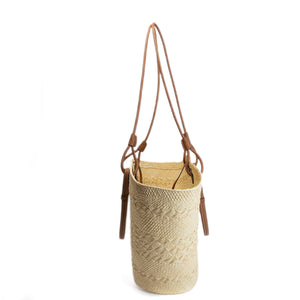 LOEWE MEDIUM ANAGRAM BASKET TOTE BAG IN IRACA PALM AND CALFSKIN NATURAL / TAN