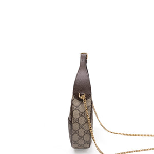 GUCCI OPHIDIA SMALL SHOULDER BAG BEIGE GG SUPREME CANVAS CALFSKIN LEATHER GHW