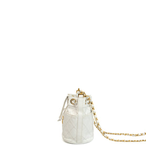 CHANEL VINTAGE MINI QUILTED CC BUCKET BAG WHITE CALFSKIN GHW