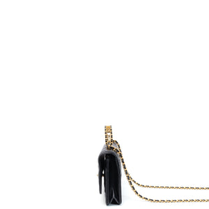 CHANEL LETTER LOGO TOP HANDLE WALLET ON CHAIN LAMBSKIN BLACK GHW (MICROCHIP)