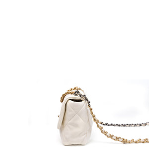 CHANEL SMALL 19 BAG WHITE LAMBSKIN MULTICOLOUR HARDWARE