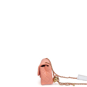 CHANEL 23C PEARL CRUSH MINI RECTANGULAR FLAP CORAL LAMBSKIN  LEATHER GHW (MICROCHIP)
