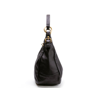 PRADA BLACK VITELLO DAINO LEATHER ZIP TOP HOBO BAG GHW