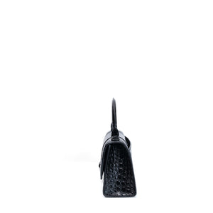 BALENCIAGA HOURGLASS BAG XS CROC-EMBOSSED CALFSKIN SO BLACK