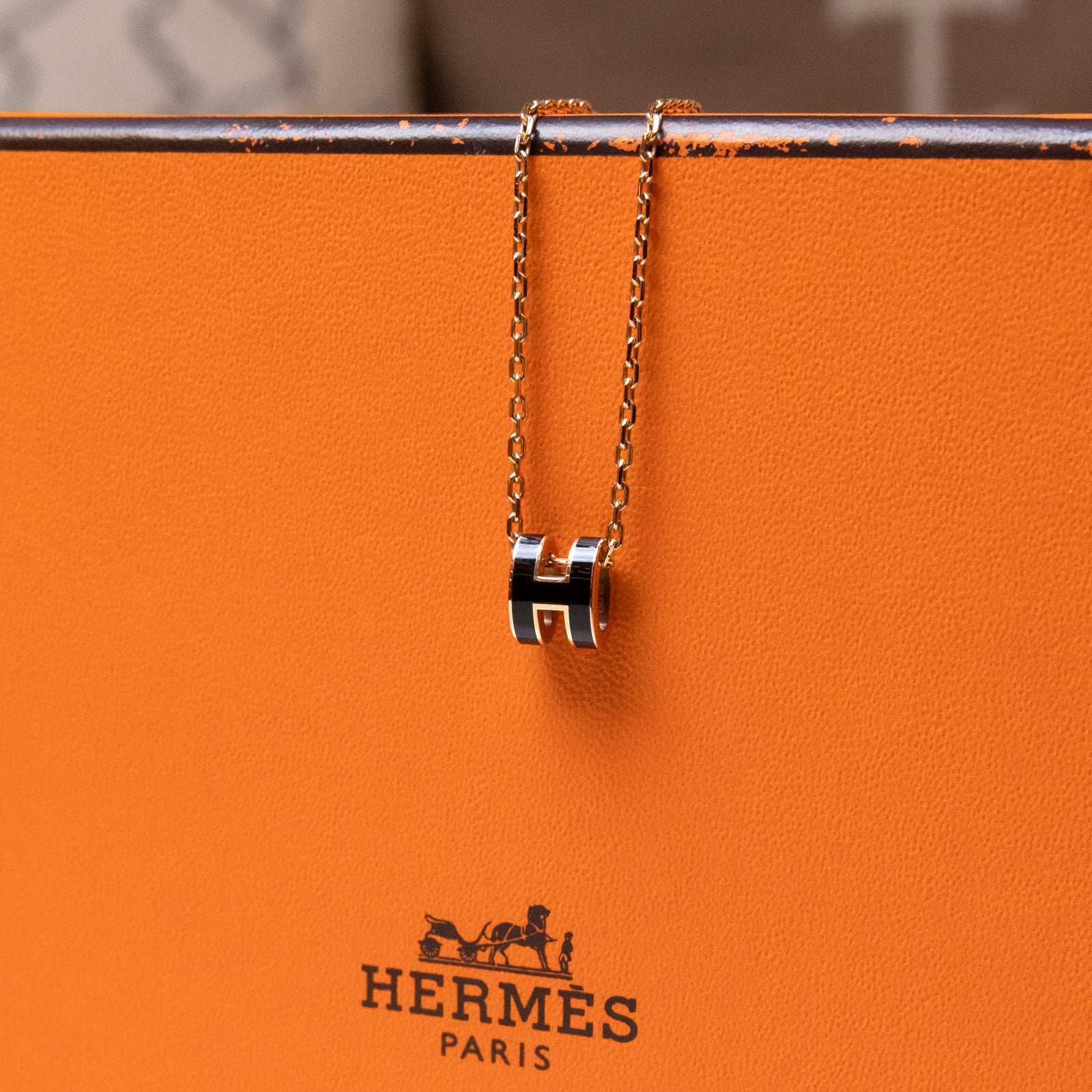 HERMES MINI POP H NECKLACE BLACK GHW