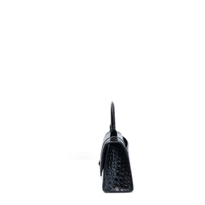 BALENCIAGA HOURGLASS BAG XS CROC-EMBOSSED CALFSKIN SO BLACK