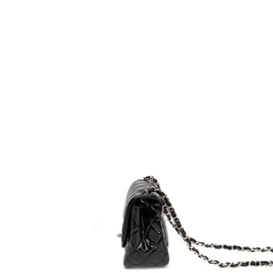 CHANEL MINI SQUARE FLAP BAG BLACK PATENT LEATHER SHW (MICROCHIP)